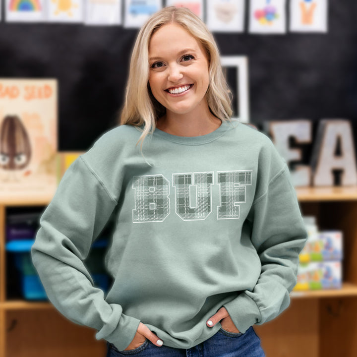 BUF Sage Plaid - Crewneck Sweatshirt