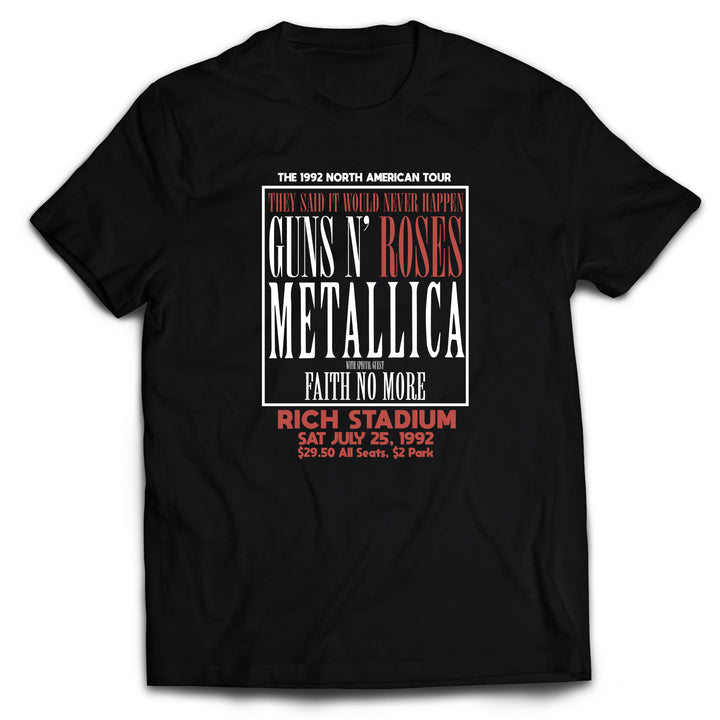 1992 Metallica & Guns N' Roses Concert Throwback - Adult T-shirt