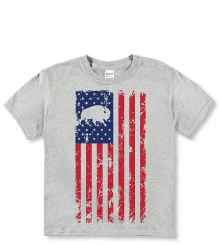Buffalo USA Flag - GRAY - Youth Kids T shirt