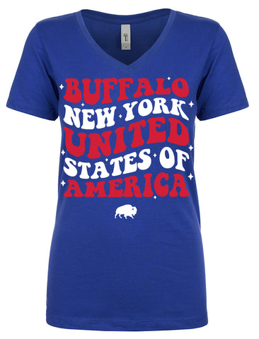 Groovy Buffalo USA - Royal - Ladies Fitted V Neck