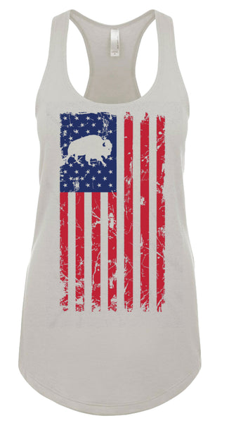 Buffalo USA Flag - LIGHT GRAY - Ladies Racerback Tank